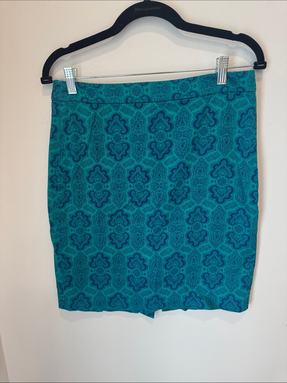 J.Crew Teal Blue Paisley Print "The Pencil Skirt" Size 6 Office Business Casual